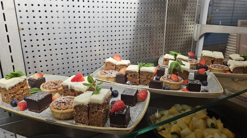 Dessert selection  Carrot cake, Brownie bites, Pecan tart