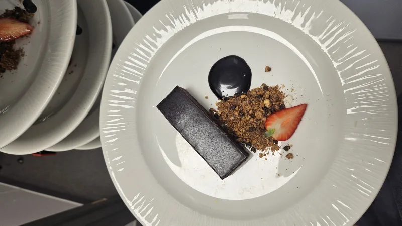 Chocolate delice, Chocolate crumb, Dark chocolate ganache, Strawberry
